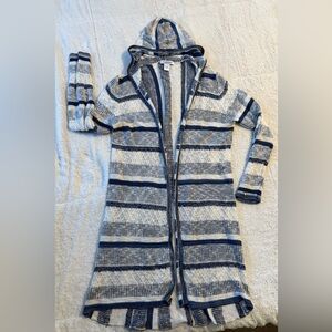 99 Jane Street Striped Open Front Hooded Long Cardigan Sweater Size Large
